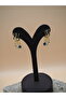 Stainless Steel Wave Design Navy Blue and White Stone Dangle Earrings - 2