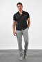 Black Italian Collar Short Sleeve Pocketless Slim Fit Cotton Shirt 1004260158 - 2