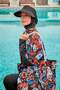 Full Covered Hijab Swimsuit Set Floral Patterned Parachute Fabric 4 Piece - M2313 - 4