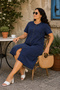 - Large Size - Women's Zipper Stone and Lace Detailed Vintage Dress C409-Navy Blue - 3