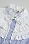 Blue Striped Wide Scallop Lace Robe with Bow Tie Shirt - 6