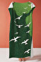 Green Beach Towel with Seagull Figure - Marine Nature Themed Modern Quick-Drying Microfiber Towel - 6