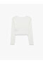 Viscose Blend V-Neck Long Sleeve Buttoned Lace Detailed Crop T-Shirt - 7