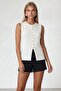 White Crew Neck Viscose Blouse with Gold Buttons Alc-X15553