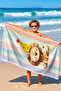 Boy's Beach Towel with Lion Figure - Cute Quick-Dry Microfiber Towel Cover with Pastel Stripes