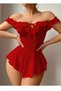 Women's Nightgown Transparent Tulle Madonna Collar Off-The-Shoulder Ruffled Nightgown - 3