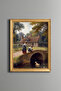 Children and Stream Landscape Painting on Stone Bridge - Vintage Patterned Frame - Fine Model
