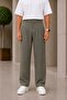 Men's Khaki Fabric Trousers Baggy Cut Pleated