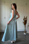 Floral Square Neck Midi Turquoise Dress with Bow Detail on the Back - 8