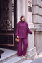 Women's Collar Tie Crinkle Suit in Plum - 2