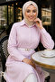 Women's Striped Patterned Belted Linen Pink Shirt - 5