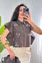 Bead Embellished Sleeve Ruffle Detailed Coffee Colored Shirt - 4