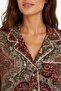 Organic Cotton Ethnic Shawl Patterned Coffee Burgundy Women's Shorts Pajama Set - 2