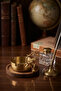 Ashtray Metal Ash Tray Decorative Ashtray with Natural Wood Stand Dowry Gift - Luxury Geyik Gold - 2