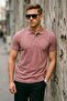Men's Relaxed Short Sleeve Pink Polo Collar T-Shirt - 2