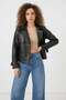Women's Classic Collar Belted Double Button Black Jacket - 5