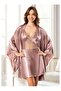 Mink Satin Nightgown with Straps and Lace Detailing and Kimono Dressing Gown