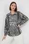 Women's Oversize Patterned Satin Anthracite Shirt - 7