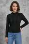 Women's High Collar Textured Black Blouse - 6