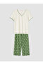 Green V-Neck Women's Capri Pajama Set - 5