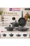 Primera Luxury Granitec 7 Piece Non-Stick Cookware Set With Glass Lids, Induction Bottom, Deep Pots, Low Pot & Fry Pan, PFOA Free, Dark Grey