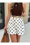 White Women's High Waist Polka Dot Shorts – Comfortable Cut Summer Patterned Shorts