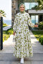 Women's Buttoned Patterned Modal Fabric Green Dress