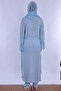 Effortt - Blue Cotton Long Robe Maternity and Breastfeeding Pajama Set with Hijab - 4