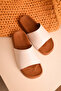 Leonardo White Skin Flat Lightweight Cork Sole Men's Slippers