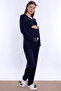 Adjustable Waist Elastic Cotton Maternity Pajama Set Effortt - Navy Blue - 4