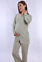 Adjustable Waist Detailed Maternity Pajama Set with Breastfeeding Feature Effortt - Green - 2
