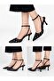 Black Satin Polka Dot Pointed Heeled Shoes - 3