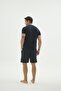 Men's Short Sleeve Shorts Navy Blue Pajama Set Relaxed Cut Summer Home Wear Set C9T7N69 - 4