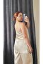 Satin Adjustable Strap Slit Detailed Blouse and Pants Set - 3
