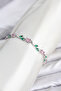 Brass Silver Color Pink Zircon Stone Flower Model Women's Bracelet - - 3