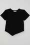 Girl's Short Sleeve T-Shirt with Stone Accessories, Asymmetrical Cut Hem, Ages 9-14, Black