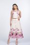 Women's Summer Pink Neck Tie Flower Patterned Crop Blouse and Pleated Midi Skirt Set Stylish Daily Casual Two-Piece 1313 - 5