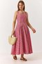 Women's Red Square Collar Sleeveless Plaid Midi Dress Red - 2