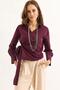 Women's Double-Breasted Collar Shirt with Side Belt in Burgundy
