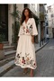 Asur Boutique Women's Cream Floral Embroidered Vest Skirt Set Bohemian V-Neck Woven 2-Piece Summer Set - 3