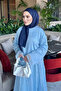 Baby Blue Blouse and Skirt Set with Stitching Detail - 4