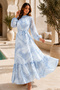 Balon Kol Printed Hijab Dress A3008 Blue - 2