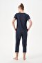 Women's Polka Dot Lace Detailed Capri Pajama Set 29131 - 4