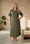 New Season Khaki Crew Neck Buttoned Lace Detailed Special Design Summer Short Sleeve Plus Size (Oversize) Nightgown