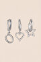 Silver Color Zircon Stone Heart Hoop and Star 3-Piece Hoop Earring Set