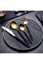 Flatware Cutlery Set, Royal 4 Piece Matte Black Gold Stainless Steel Tableware Sets for 1 Including Forks Spoons Knives, Camping Silverware Travel Utensils Set Cutlery (Black Gold) - 2