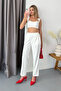 Women's Elastic Waist Double Pocket Carrot Cut Trousers White - 3229 - 4