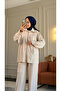 6420 - Stylish Comfortable Single Jersey Knit Modal Loose Zippered Wide Collar Pocket Detailed Women's Set - 3