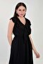 Women's Ruffled Front Long Dress - Black - 3