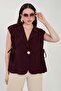 Women's Single Button Vest with Side Ties - Plum - 2